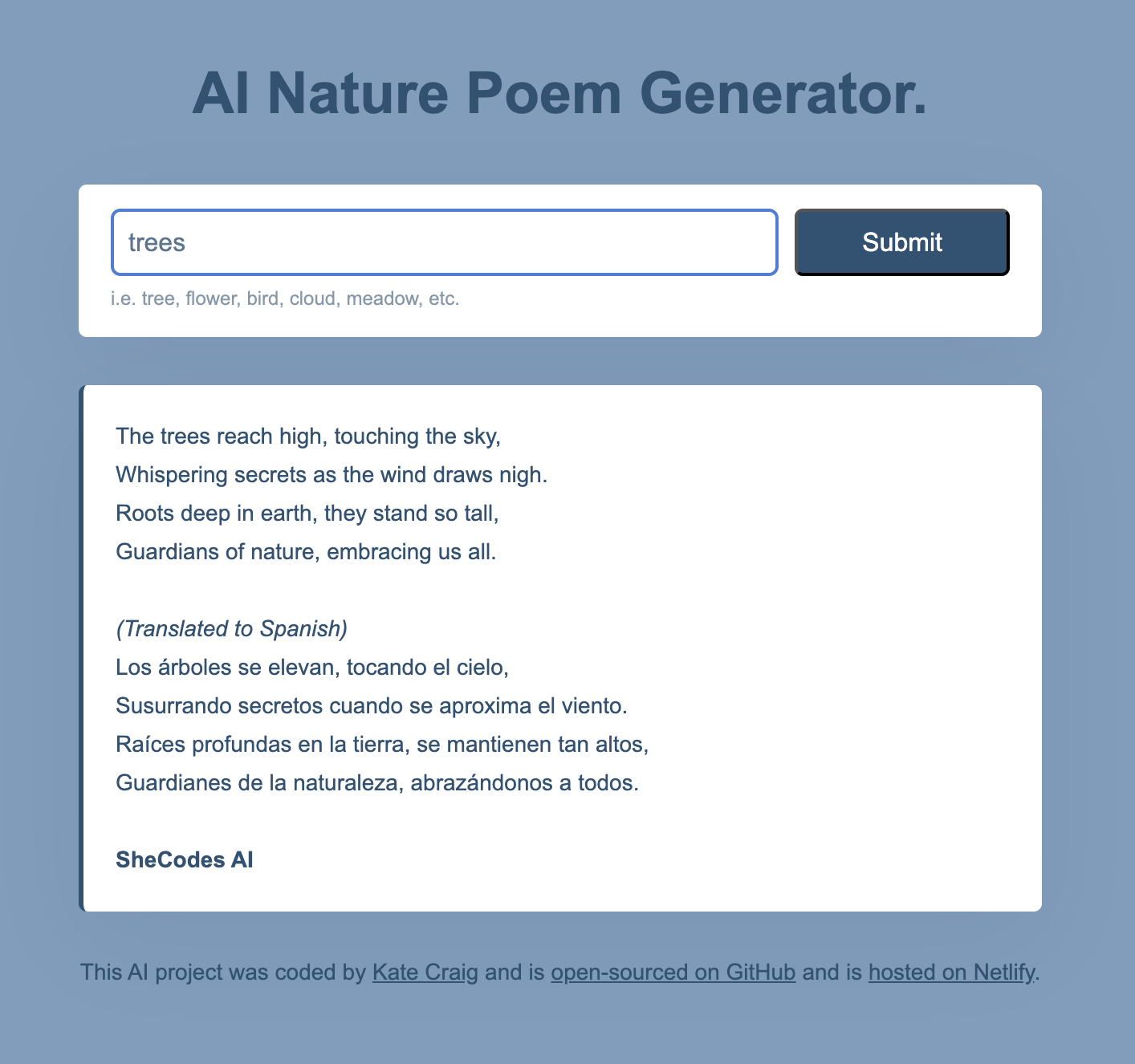 Screenshot of Poem Generator App Project