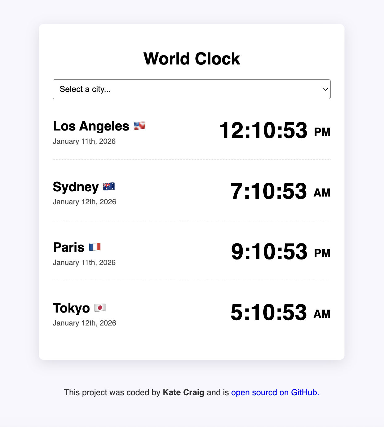 World Clock Project Screenshot